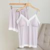 Girls' V-Neck Lace Pajama Set with Built-In Bra - Short Sleeve Camisole Two-Piece