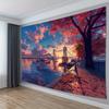 1pc Sunset Architectural Wall Hanging Tapestry  Tower Bridge London Autumn Sunset Scene Peach Light Beige Polyester Fabric