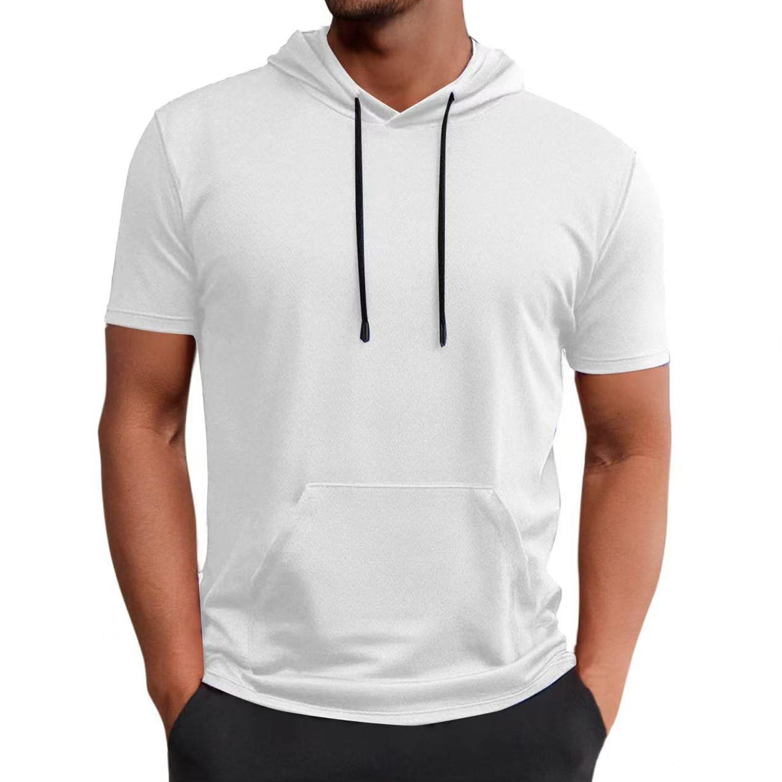 Men s Hooded Pocket Short Sleeved Casual And Comfortable Short Sleeved Top L белый