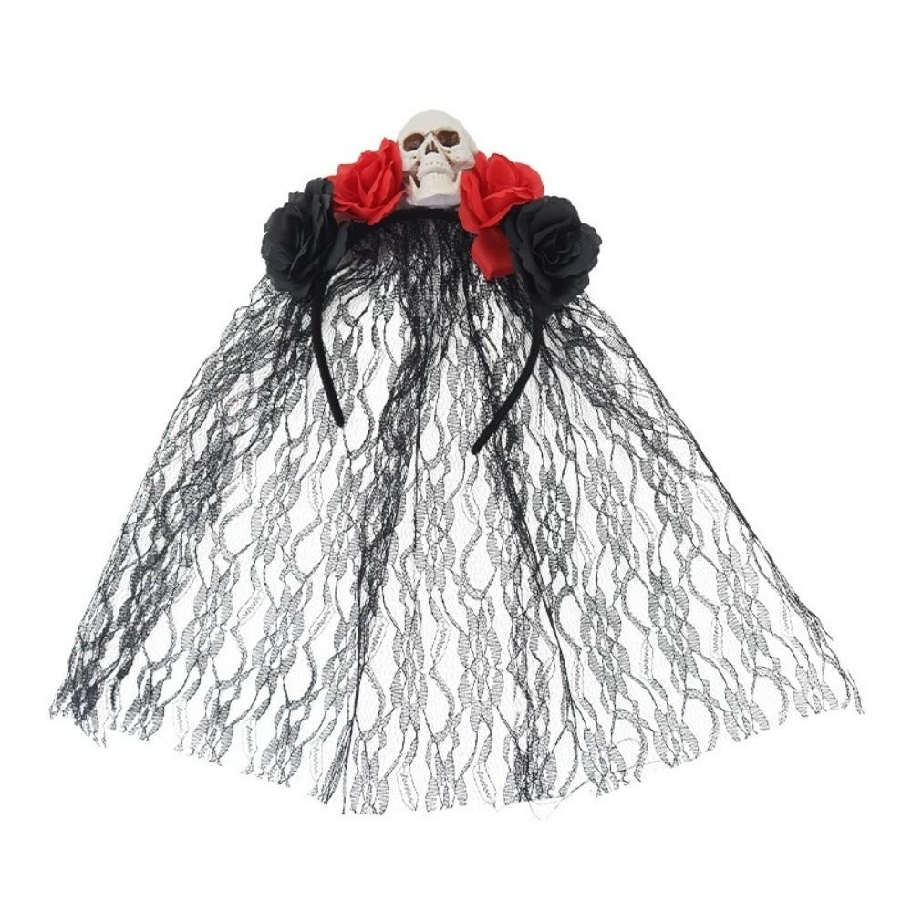 Black Rose Skull Hair Band Lace Cosplay Headdress Funny Halloween Headband  Masquerades Costume