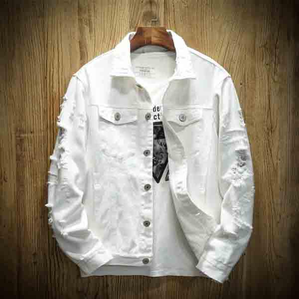 Spring and Autumn Fashion Coat Men's Denim Jacket Hole DenimThin Jacket Men Casual Loose Coat Plus Size Mens Clothes XS-5XL