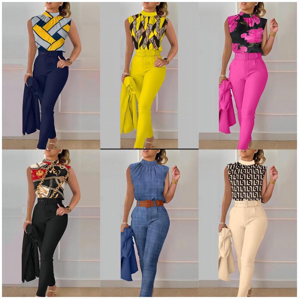Stylish Spring Sleeveless Women's Print Casual Outfit (No Jacket)