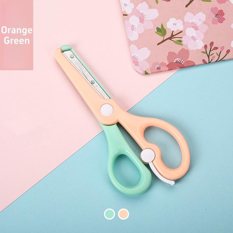 1pc Macaron Color Plastic Scissors Hitting Colors Art Craft Scissors with Spring-Loaded Design Round Smooth Blade