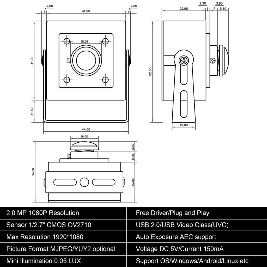 ELP 2MP USB 2MP Full 1080P Wide for Industrial Web Video UVC for and Wide-Angle Webcam, 1080P, HD, Angle, Use, Conferencing, Plug-and-Play Support,