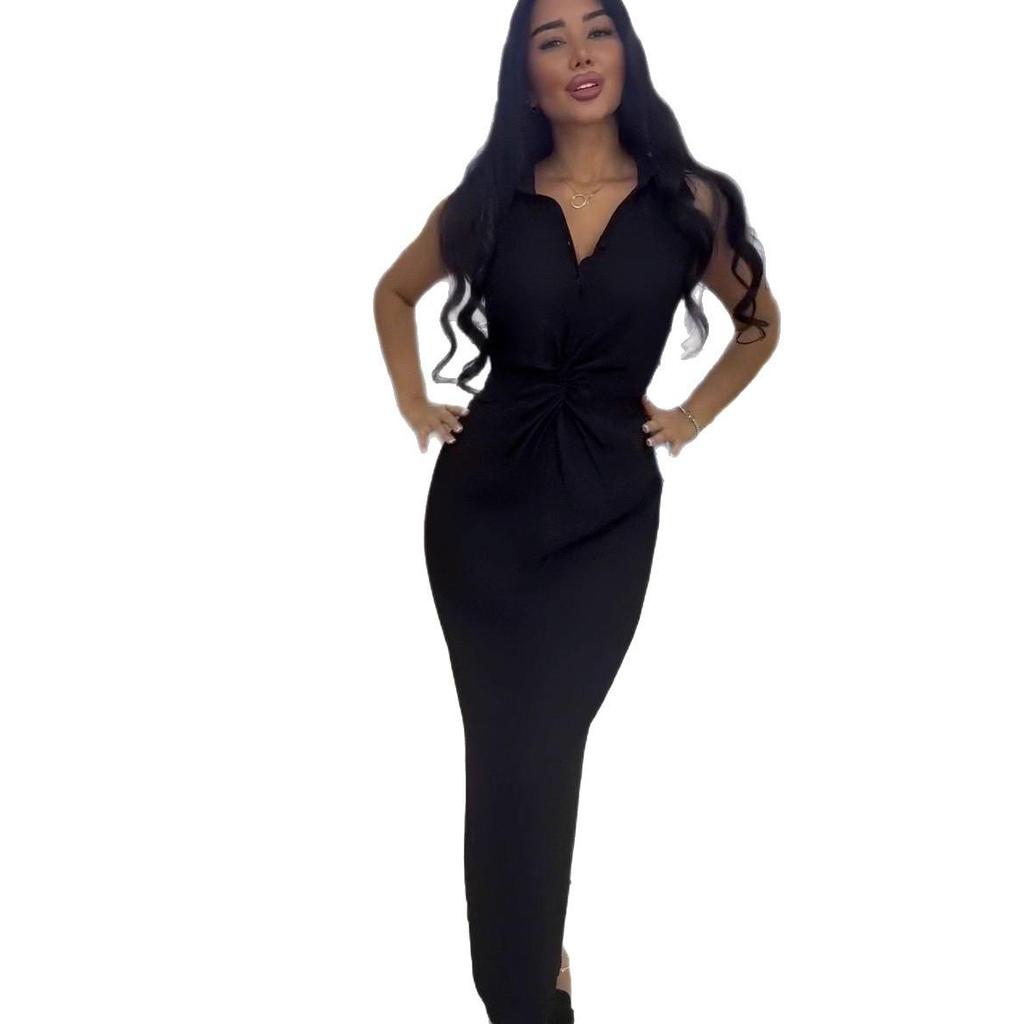 Autumn 2025 Elegant Deep V-Neck Waist-Cinching Long Dress for Women