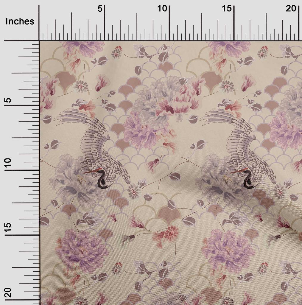 oneOone Cotton Flex Off White Fabric Floral & Peacock Quilting Supplies Print Sewing Fabric By The Yard 40 Inch