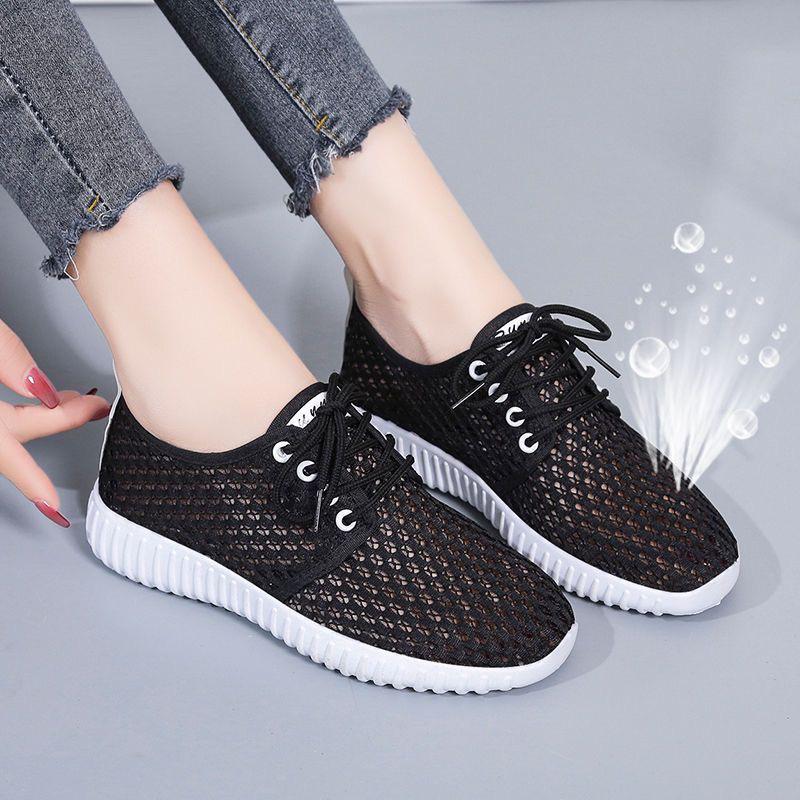 2023 Summer Women's Mesh Sneakers - Korean Style, Low-Top, Black & White