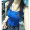 Sexy Blue Halter Neck Summer Beach Tshirt Sleeveless Slim Fit Sweet Spicy Top for Women