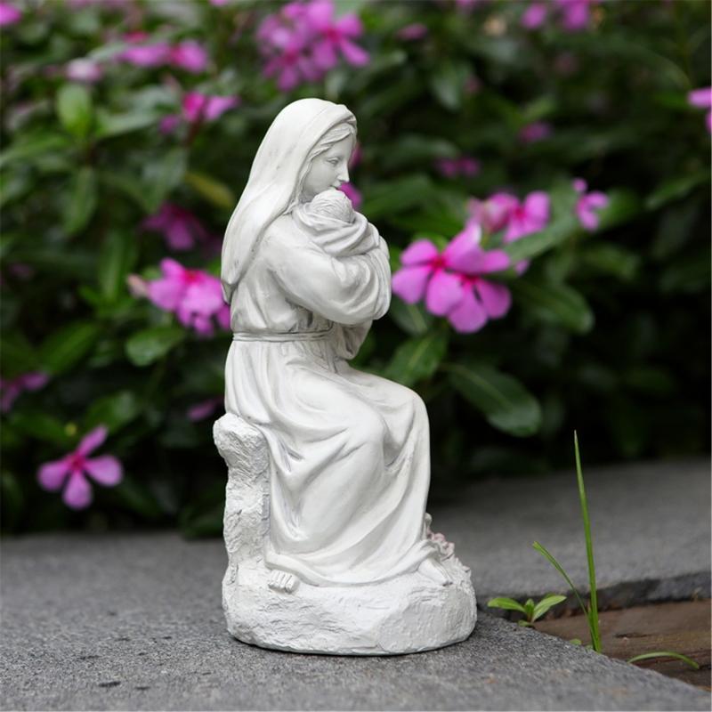 Artistic Religious Mother Son Statue Resins Figurine with LED Light Nursery Decors Mother Day Present For New Mom