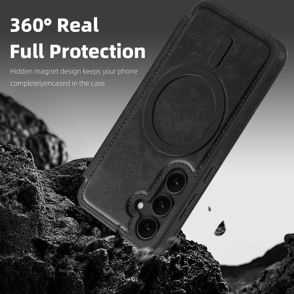 For Samsung Galaxy S24 Magnetic Case RFID Blocking Card Holder Leather Phone Cover