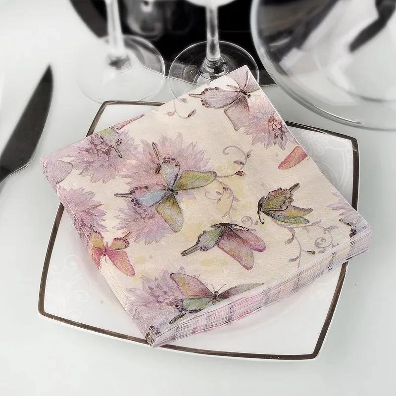 20Pcs/Bag Napkins Paper Butterfly Floral Print Decoupage Napkin Paper Tissue for Xmas Wedding  Decor Party Table Supplies