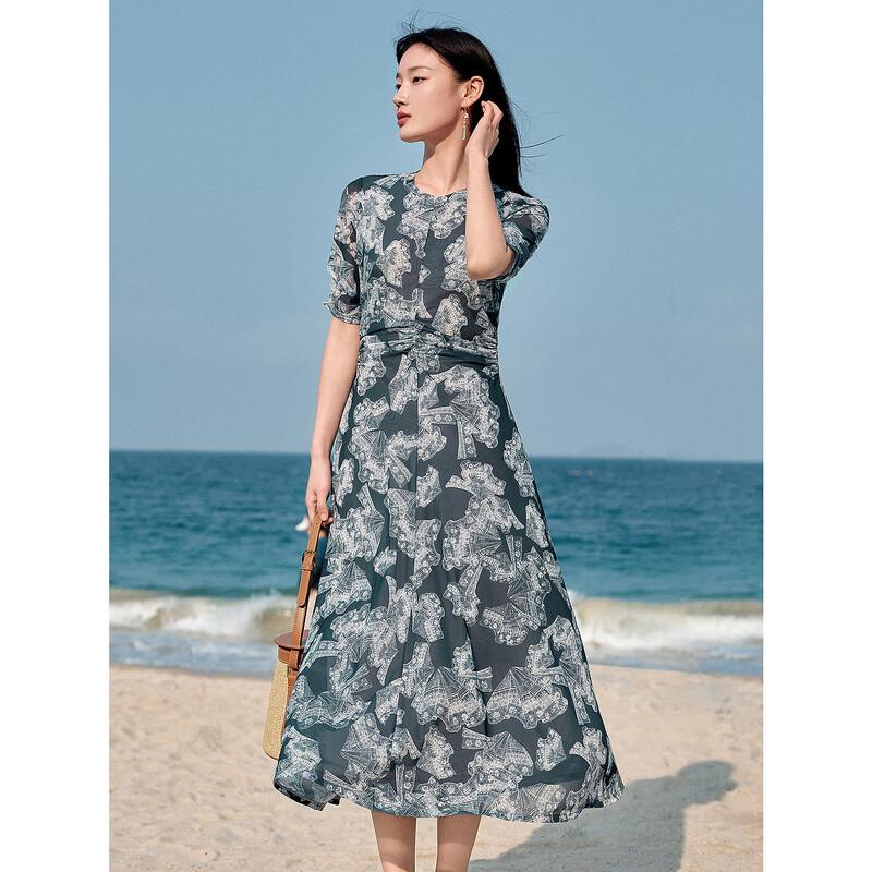 Anna K Elegant Vintage Lace Print Pleated Mesh A-Line Dress
