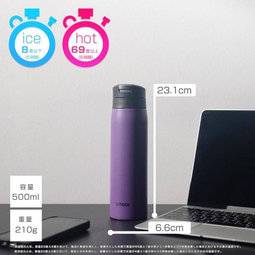 [WEB Exclusive] Tiger Thermos (TIGER) 500ml Water Bottle, Hot Water Compatible, One-Push Stainless Steel Bottle, Easy To Use with One Hand, Keeps Hot