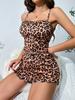 European and American milk silk women's sexy leopard print print suspender shorts split breathable women's clothes