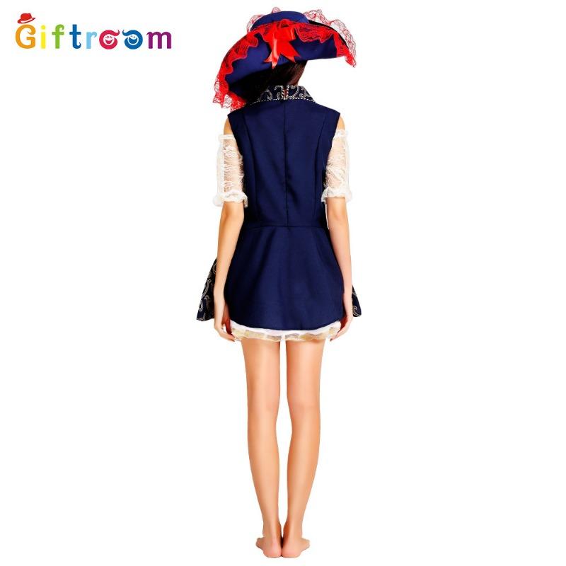 Halloween Theme Party Adult Female Sexy Blue Pattern Pirate Game Uniform Temptation Stage Performance Costume