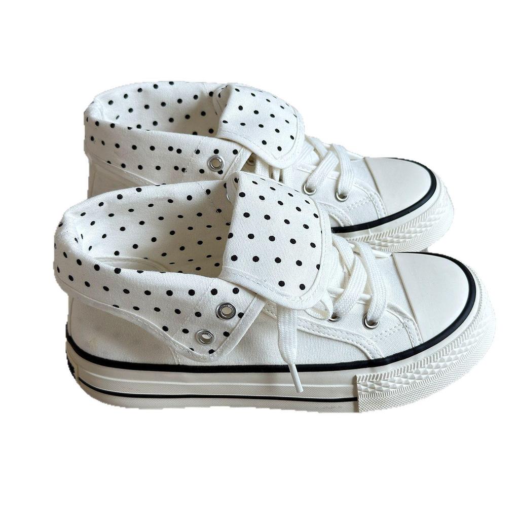 Korean High-Top Women's Polka Dot Board Shoes - Spring/Autumn 2026 Fashion, Casual Niche Design in White
