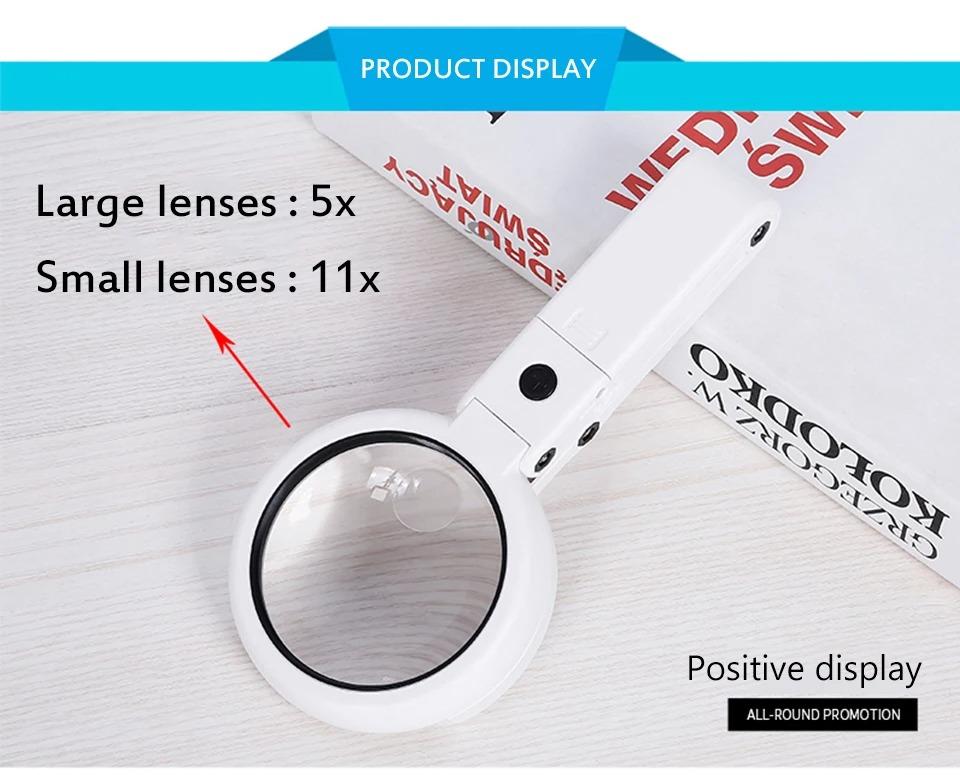 2 in 1 Foldable Portable Handheld LED Magnifying Glass for Newspaper Reading and Repair Tool