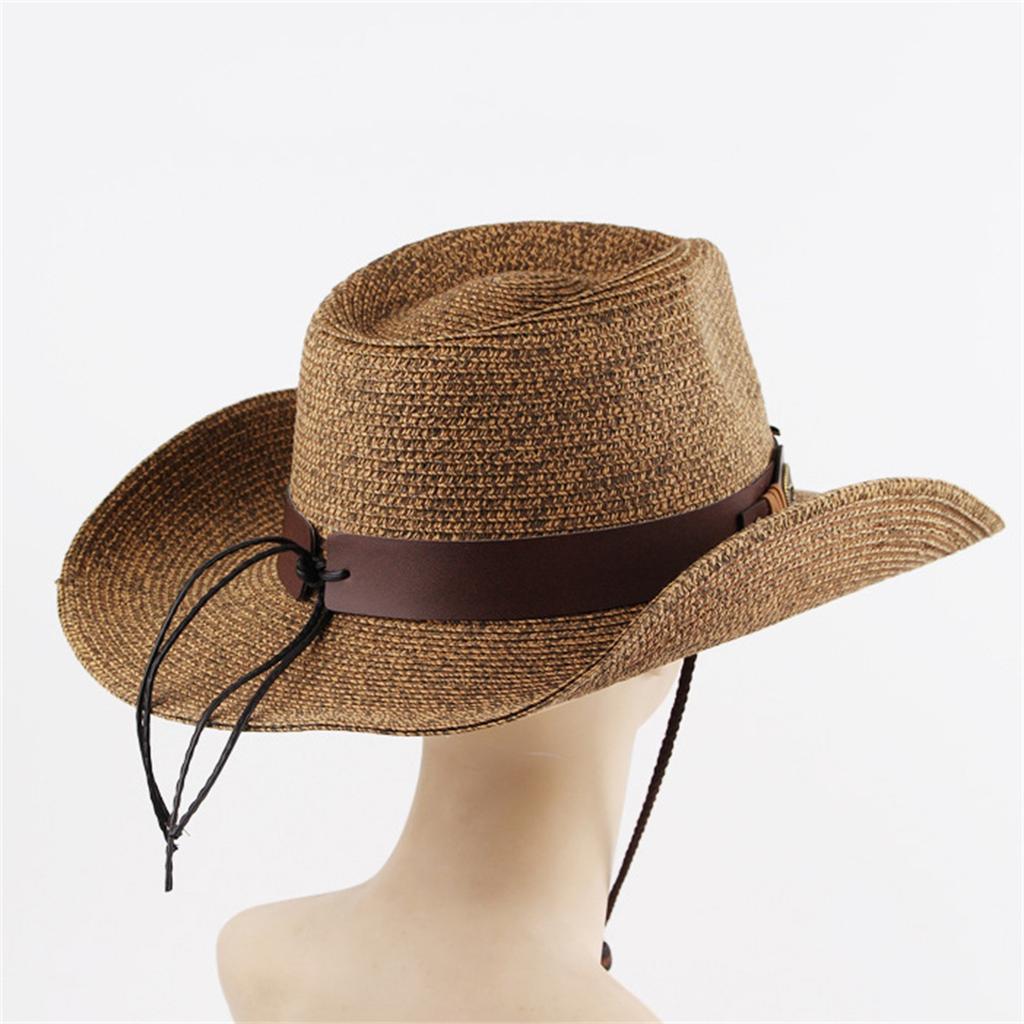 Männer Frauen Retro Western Cowboy Reithut Ledergürtel breite Kappe Hut