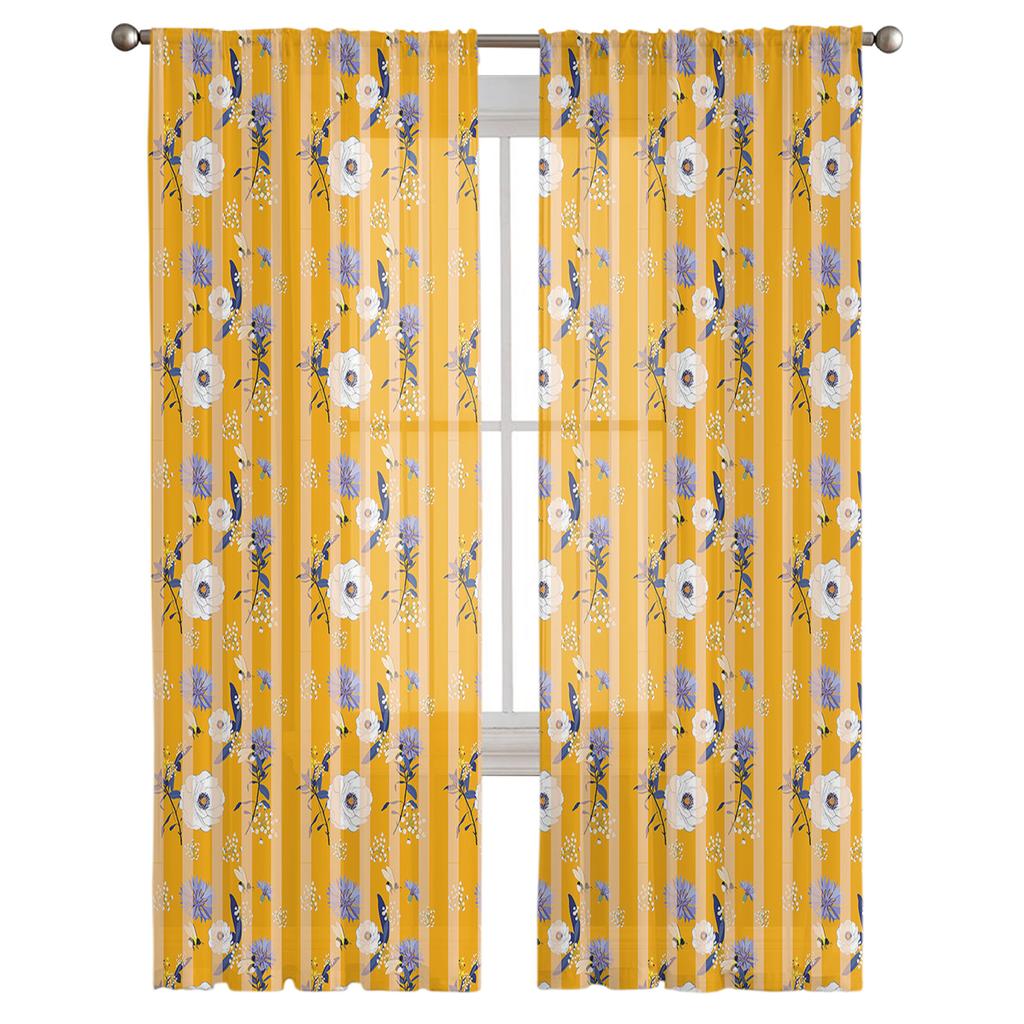 Blumen Laub Linien Transparente Vorhänge für Wohnzimmer Schlafzimmer Kinderzimmer Tüll Fensterdekoration Vorhänge