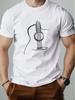 Men'S Guitar Line Art T-Shirt - Navy Blue/White Musical Notes And Guitar Design, Breathable Short Sleeve Tee