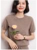 Women's Cashmere Knitwear: 2023 Autumn/Winter Loose Fit, Round Neck, Half Sleeve, Solid Color Base Layer.