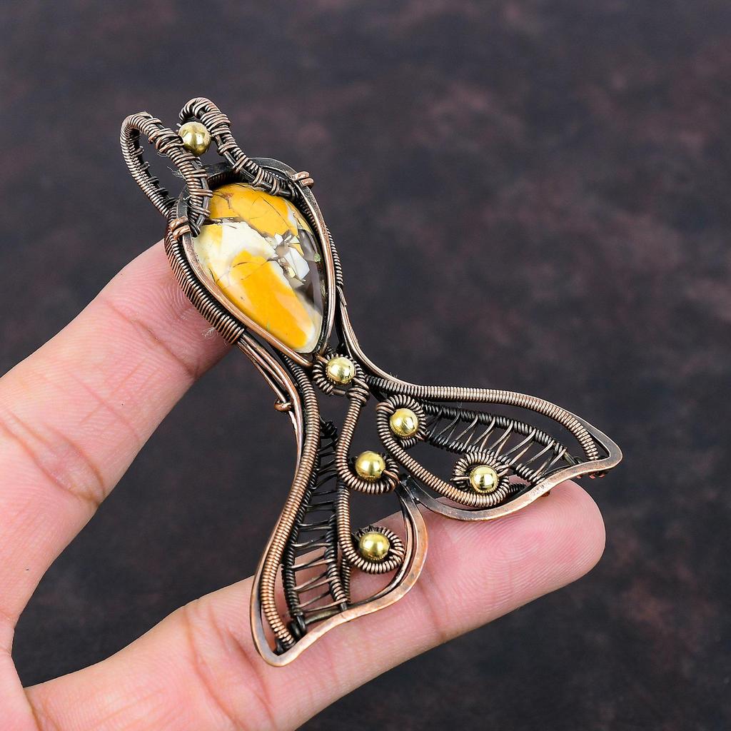 Brecciated Mookaite Pendant Copper Wire Wrapped Fish Pendant Handmade Pendant Gemstone Copper Jewelry Unique Design Pendant Anniversary Gift