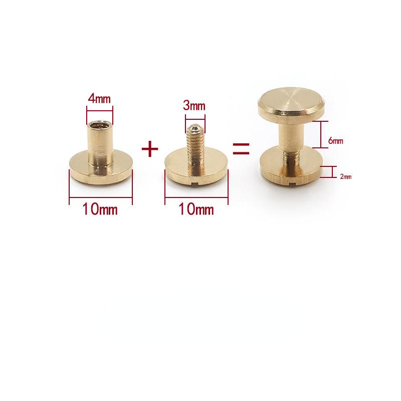 10Sets Brass Flat Head Rivets Leather Belt Button Stud Screw Nail Rivet Leather Wallet Rivets Screws Leathercraft Accessories