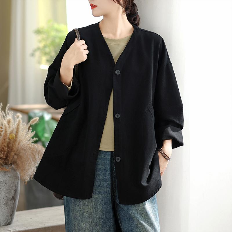 DIMANAF New Plus Size Autumn Women Coat Basic Long Sleeve Jackets Vintage Casual Loose Outerwear Cotton