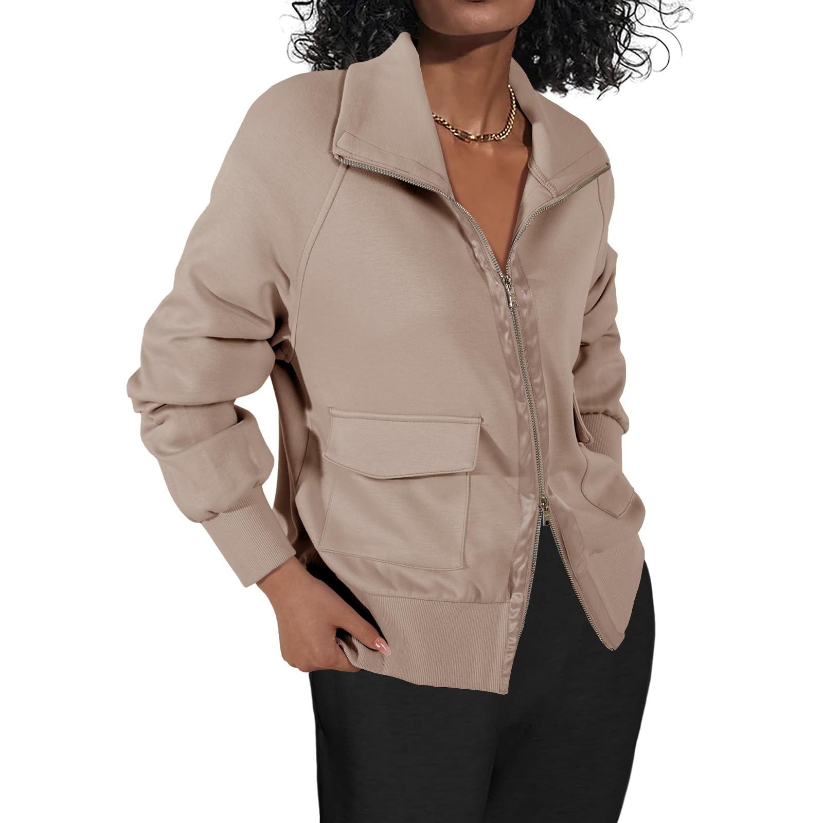 

Женская спортивная рубашка на молнии, однотонные свободные повседневные куртки с длинными рукавами и карманами M