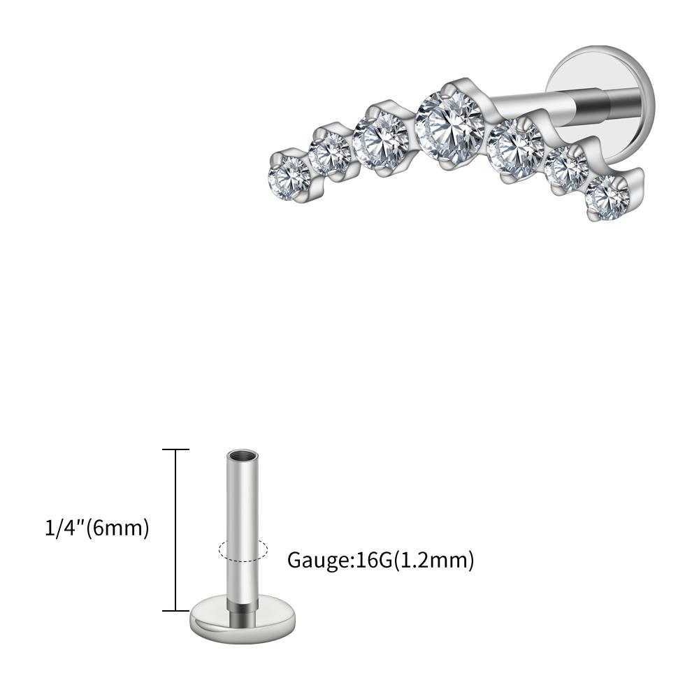 Pravý Velký ASTM F136 Titan 16G CZ Seskupený Climber Stud Náušnice Labret Helix Tragus Chrupavka Stud Plochý Zadní Piercing