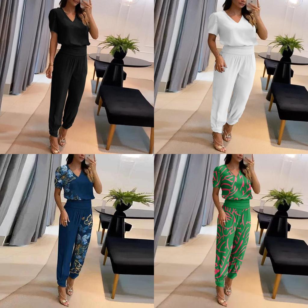 Polyester Geometric Print Casual Pantsuit For Womens Summer Office Wear