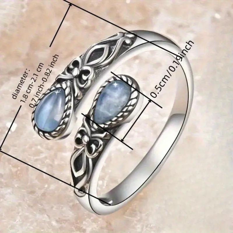 Vintage Thai silver European ring women's open water drop imitation moonstone popular national jewelry
