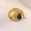 Huajie Retro Gold Color Metal Carving Flower Stamp Rings for Women Classic Banquet Ring  Trend