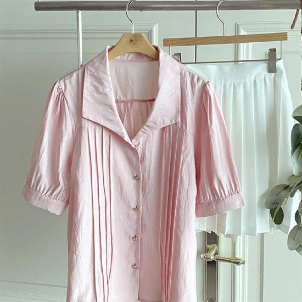 New ArrivalS Open Run Women S Rayon Pintuck Big Collar Short Sleeve blouSe