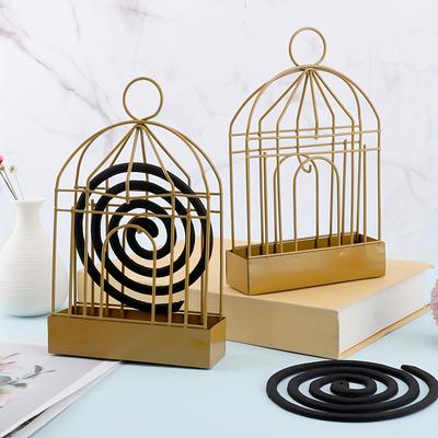 1pc Metal Mosquito Coil Holder - Birdcage Design Insect Repellent for Outdoor/Indoor Use, Golden Finish Durable Metal, No Electricity Needed