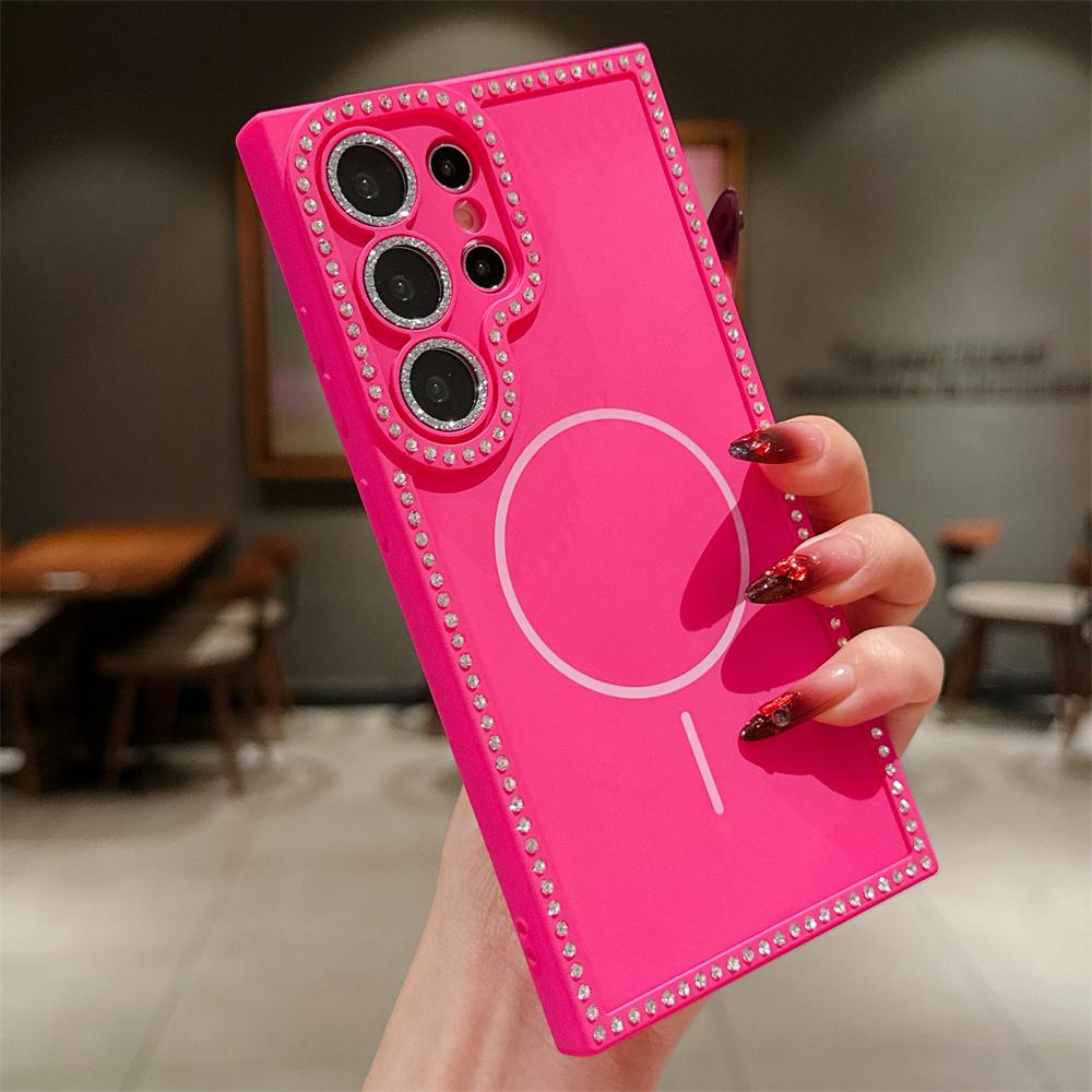 

Luxury Bling Rhinestone For Magsafe Phone Case For Samsung S25 S24 FE S23 Ultra Plus Lens Camera Protection Matte Frosted Cover Galaxy S23