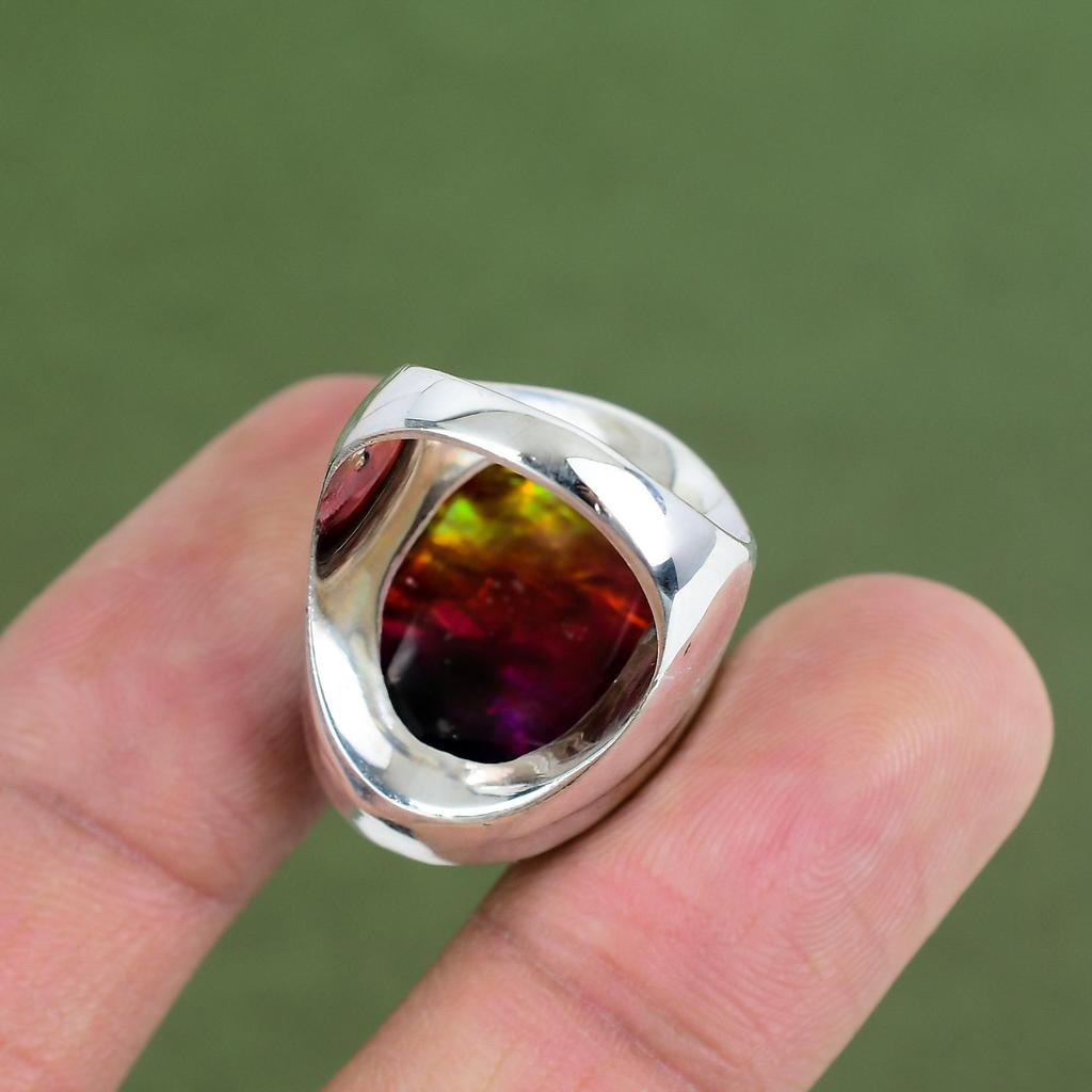 Faceted Ammolite Ring 925 Sterling Silver Ring Handmade Decent Ring Gemstone Jewelry Brand New Rings Engagement Gifts Available In Ring Size