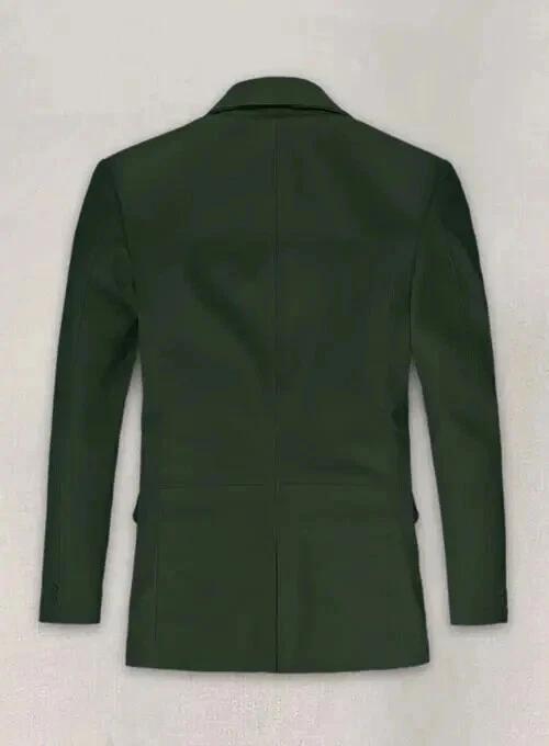 Two-Button Lambskin Formal Office Wear Men's Blazer Leather Green Handmade Genuine