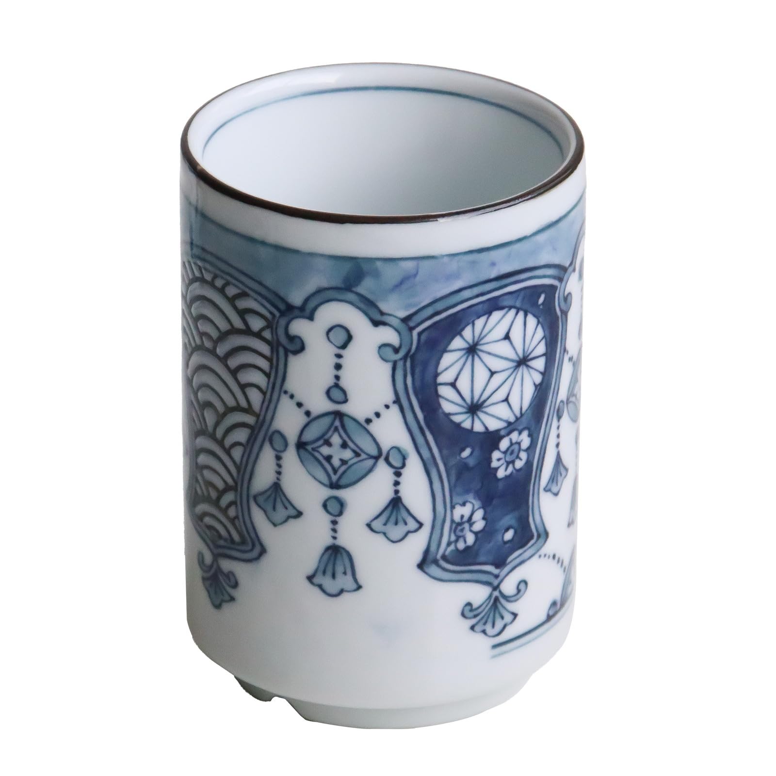 Awasaka Mino Ware Blue and White Yoraku Pattern Sushi Teacup Diameter 7cm x Height Capacity Microwave and Dishwasher Made in Japan  Shonzui  (Large)