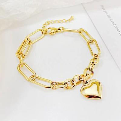 Women's Korean Style Gold Heart Titanium Steel Bracelet - Stylish, Versatile, and Fade-Resistant