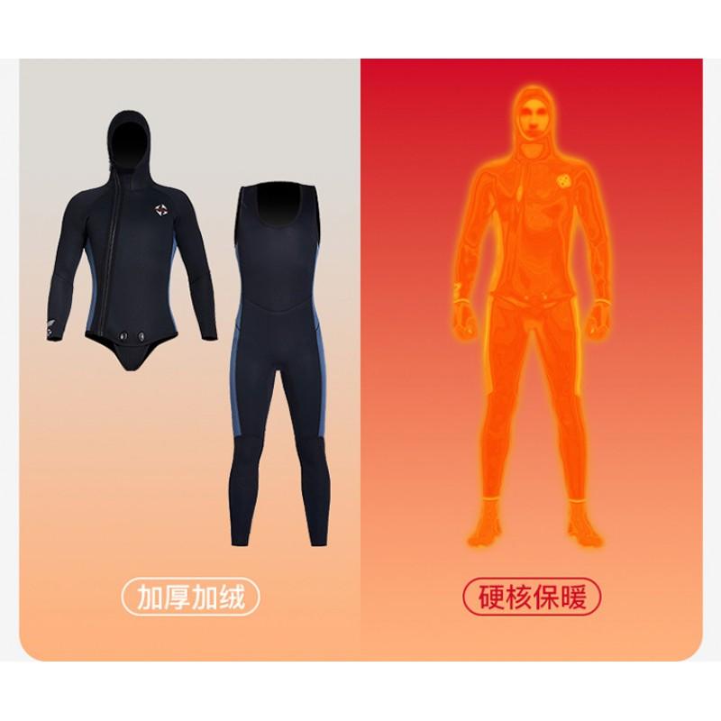 5MM Diving Suit Split Hooded Velvet Cold-proof One-piece Vest Snorkeling Surfing Set