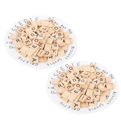 2 Set Wood Tiles Puzzle Blocks Crafts Educational Tools Handicrafts for 26 English AlphabetCapital