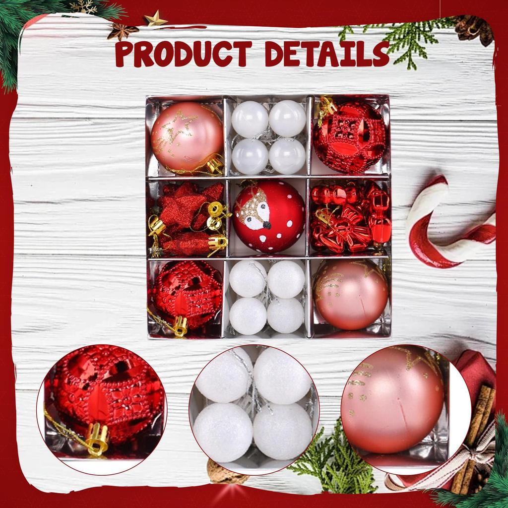 35 Pieces Christmas Ball Ornaments Set Tree Hanging with Star, Bowknot Shape