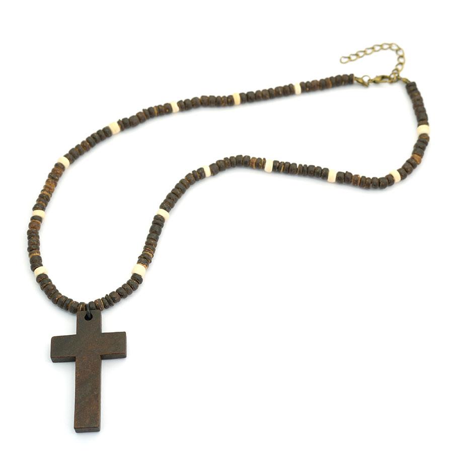 Noter Vintage Holz Kreuz Anhänger Halskette Für Männer Handgefertigt Braunes Holz Perlenkette Katholisch Christlich Religiöser Schmuck Geschenk