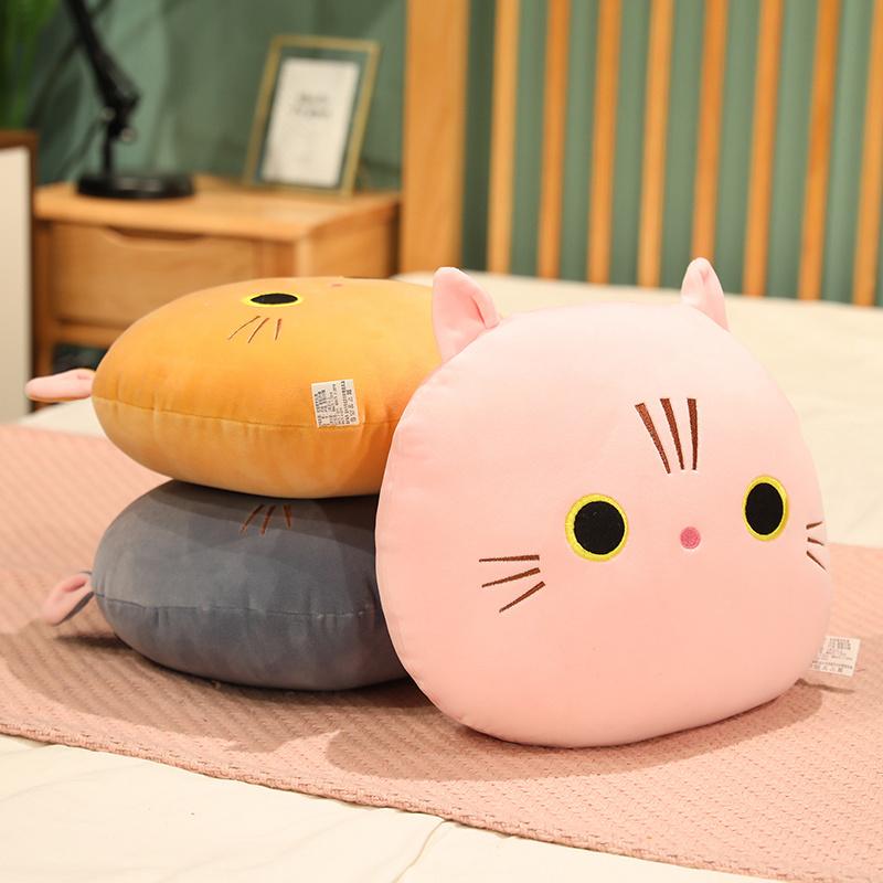 30X30Cm Down Cotton Plush Cat Pillow Stuffed Ultra Soft Cartoon Animal Round Hands Burner Back Support Plushie Gift