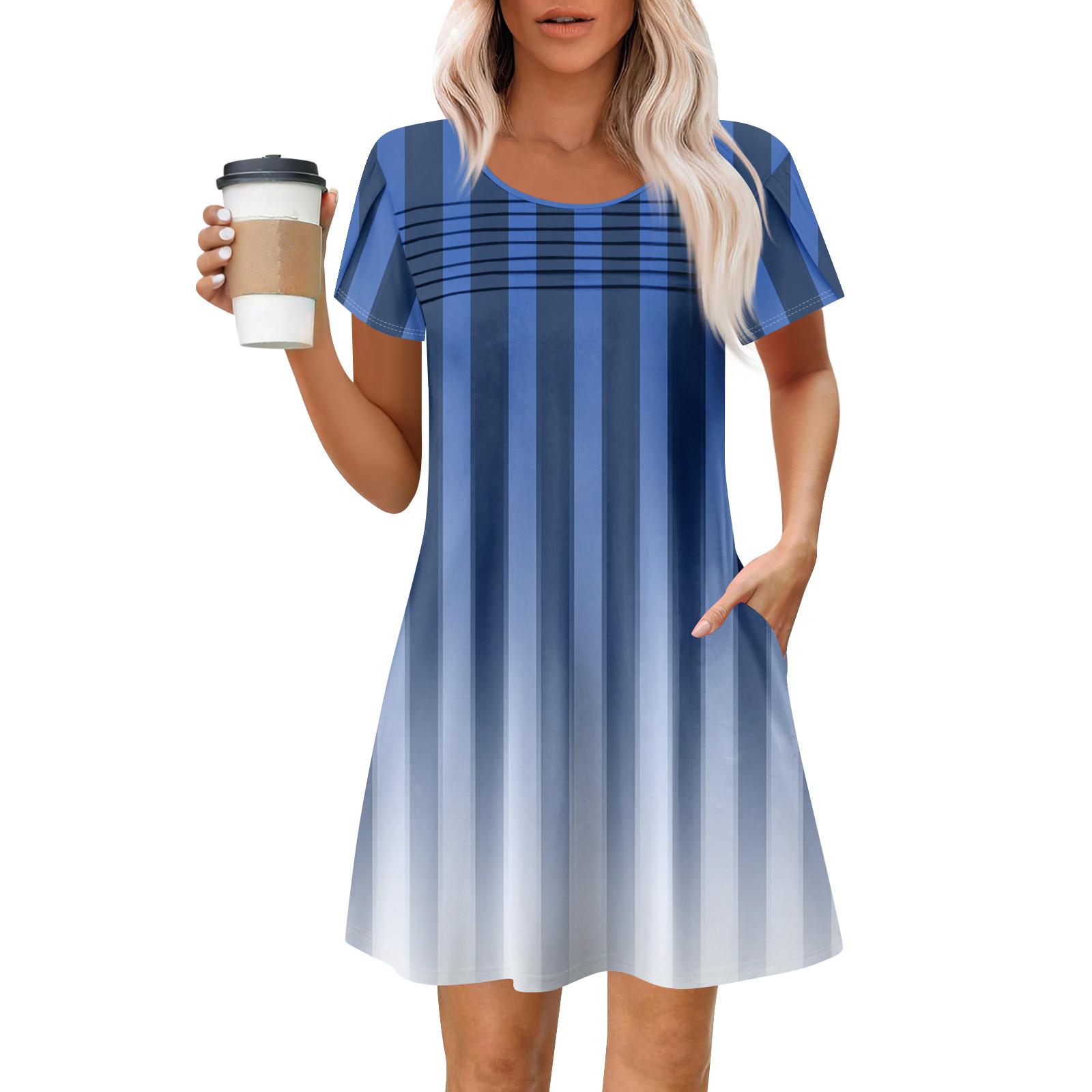 

Женские летние повседневные платья с круглым вырезом, плиссированные, с карманами, с принтом, с коротким рукавом XL