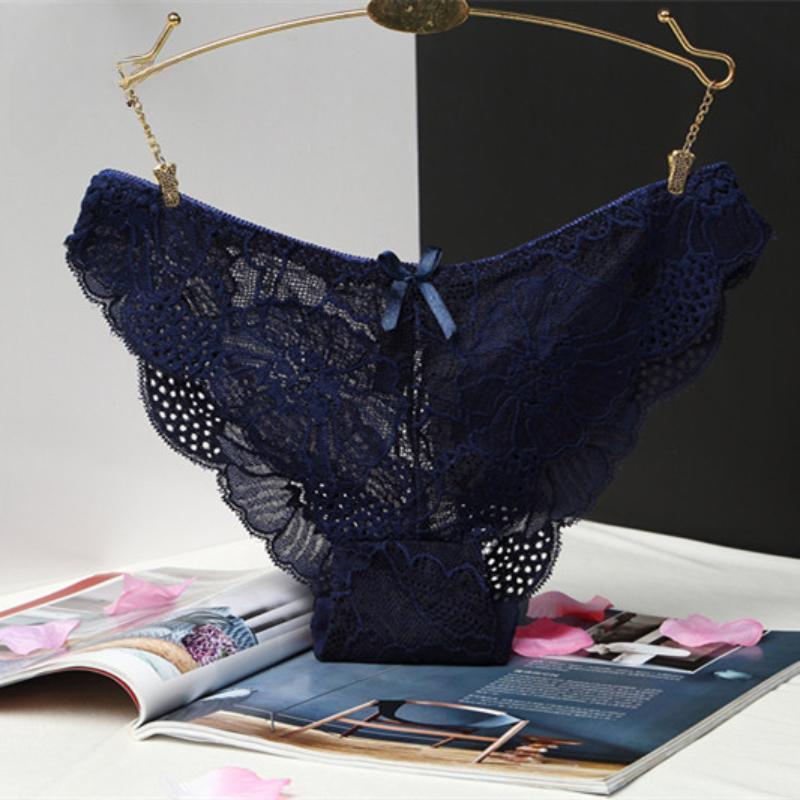 Lace Flower Low-Rise Sexy Briefs Solid Color Cute Bowknot Women's Underwear Soft Breathable Girls Panty
