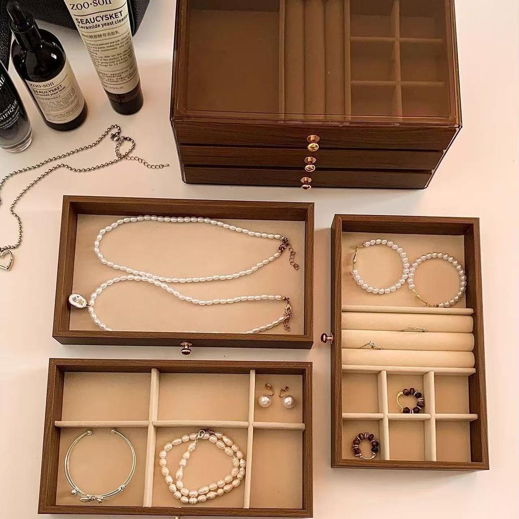 Exquisite Walnut Storage Box Ring Necklace Bracelet Jewelry Earrings Stud Earrings Multi Layer Jewelry Box Home Organizer