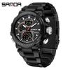 Sanda Luminous Men's Multifunctional Dual Display Steel Band Electronic Watch