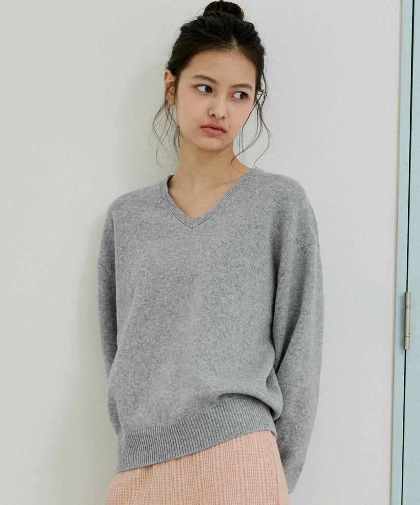 Banwonateullie Kn4290 Essential V-Neck Knit_Melange Gray